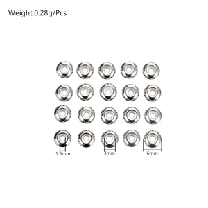 Detailed view of 6mm stainless steel spacer beads for DIY jewelry making in a 4x5 grid
