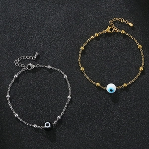 Waterproof 18K gold plated stainless steel evil eye bead bracelets in gold and silver