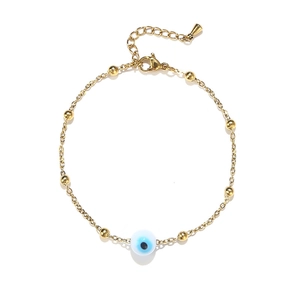 Waterproof 18K gold plated stainless steel chain bracelet with blue Evil Eye and gold beads