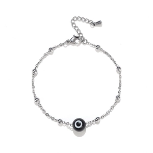 Waterproof stainless steel evil eye bead chain bracelet with 18K gold plated finish
