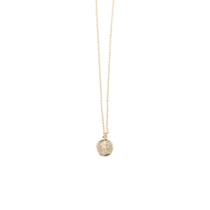 Detail of rose gold coin necklace featuring Queen Elizabeth II relief on a round pendant