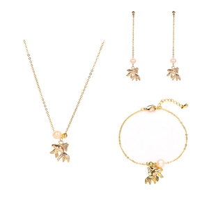 Set gioielli pesce rosso dorato con perle include collana bracciale e orecchini