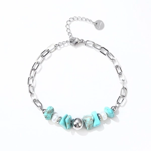Bracciale a catena in acciaio inossidabile con turchese e perle d'acqua dolce per donna