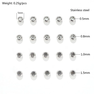 Silver 5mm stainless steel beads with various inner hole diameters for DIY jewelry making
