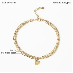 Bracciale a doppio strato in acciaio inossidabile placcato oro 18k con sfere da 2mm