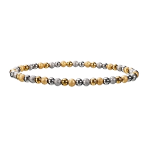 Detail von 18K Gold und Silber Perlenarmband mit polierten und mattierten Oberflächen