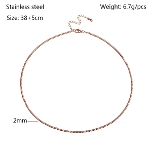 Detail of 2mm rose gold stainless steel bead necklace measuring 38+5cm in length