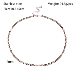 Detail of 4mm rose gold stainless steel bead necklace with lobster clasp and extension chain