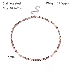 Detailed specs of a 5mm rose gold stainless steel bead necklace with extension chain