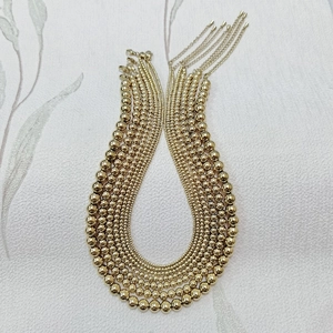 Detail of rose gold stainless steel bead necklaces in various sizes with lobster clasps