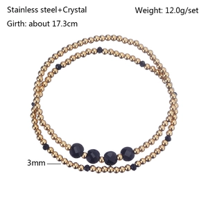 Detail of double-layer beaded bracelet showing 17.3cm length and 3mm crystal beads