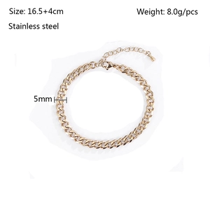 Bracciale a catena NK cubana dorata da 5mm in acciaio inossidabile con chiusura a moschettone