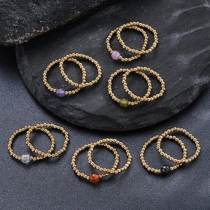 Women's Stainless Steel Elastic Beaded Ring Set Colorful Rhinestone Inlaid Stackable Finger Rings Boho Fashion Jewelry Gift