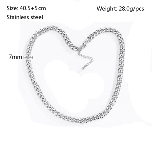 Collier maille gourmette plate en acier inoxydable de 7mm avec chaîne de réglage ajustable