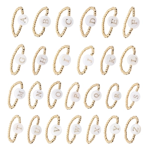Waterproof elastic bead rings with shell alphabet A-Z initials in gold plating