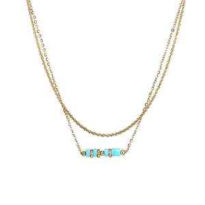 Collana a doppio strato in acciaio inossidabile placcato oro 18K con pietre blu da donna
