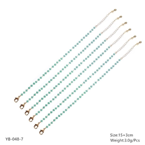 Light blue beaded bracelets with golden lobster clasp and adjustable metal chain