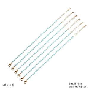 Set of six gold beaded bracelets with turquoise glass crystal beads and 15+3cm length