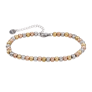 Bracciale a tre toni in acciaio inossidabile con sfere sfaccettate e chiusura a moschettone