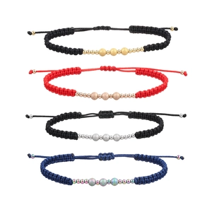 Set of 4 handmade woven adjustable bead bracelets in various colors with metal accents