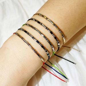 Adjustable Morse code handmade braided cord bracelets with stainless steel beads