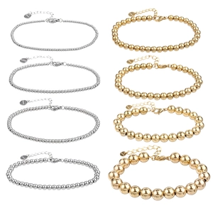Bracelet Minimaliste en Acier Inoxydable avec Perles Rondes pour Hommes Femmes Or Argent Irisé Bracelet à Chaîne Réglable Bijoux Cadeau