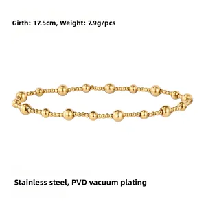 Detail of golden stainless steel beaded bracelet with PVD finish and 17.5cm girth