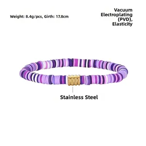 Bohemian colorful polymer clay bead bracelet with gold stainless steel accents and PVD plating