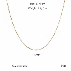 Detail of 1.5mm golden stainless steel bead chain necklace with PVD coating finish