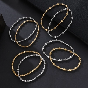 Minimalist Stainless Steel Bead Bracelet For Women Men Gold Silver Plated Round Ball Elastic Hand Chain Waterproof Jewelry Gift