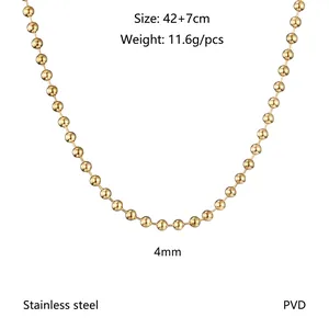 Detail of 4mm gold stainless steel ball chain necklace with 42+7cm extension link