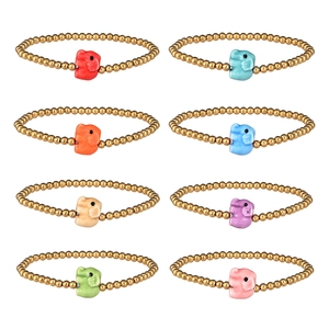 Set of 8 stainless steel beaded bracelets with colorful ceramic elephant charms