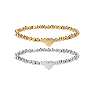 Bracciali minimalisti di perline in acciaio inox oro e argento con ciondoli a cuore