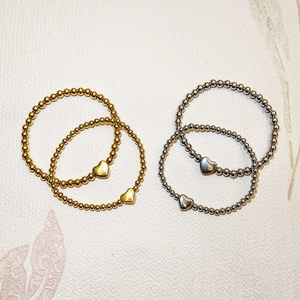 Braccialetti a sfere in acciaio inossidabile oro e argento con ciondoli a cuore, set da 4