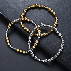 Bracciale Elastico con Perline in Acciaio Inossidabile per Donna Uomo Oro Argento Placcato PVD Gioielli alla Moda Minimalisti Regalo