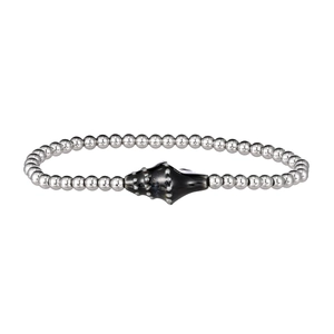 Detail of beaded bracelet with silver titanium steel beads and black shell charm