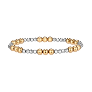 Bracciale elastico con perline in acciaio inossidabile oro e argento su sfondo bianco