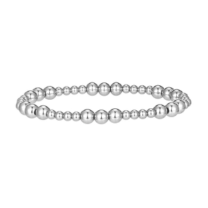 Macro di perle in metallo argentato lucido a specchio di dimensioni alternate su un bracciale