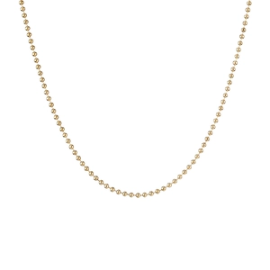 Detailed view of glossy golden stainless steel ball chain necklace with polished beads
