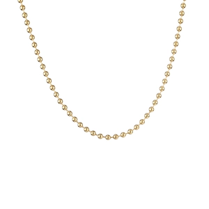 Close-up of a minimalist hollow golden bead chain necklace in stainless steel