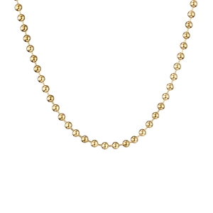 Detailed close-up of a polished gold stainless steel ball chain necklace with glossy finish