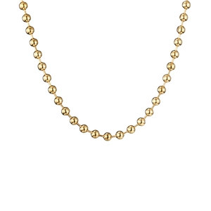 Detail of high-polished golden stainless steel ball chain necklace with shiny mirror finish