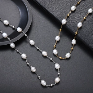 Elegante Collana in Acciaio Inossidabile con Perle d'Acqua Dolce Placcata Oro Argento PVD Catena a Clavicola Gioielli Donna