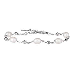 Elegante bracciale con perle d'acqua dolce e acciaio inossidabile con chiusura a moschettone