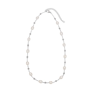 Collana di perle d'acqua dolce barocche con perle in metallo argento e chiusura a moschettone