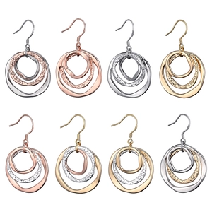 Irregular Triple Ring Overlapping Earrings With 925 Sterling Silver Earring Post Hammered Zinc Alloy Geometric Earrings For Women