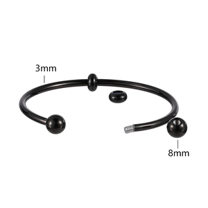 Detail of 3mm black steel horseshoe ring with 8mm screw ball and threaded end