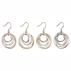 Three-tier irregular interlocking hoop earrings in gold, silver and rose gold plating