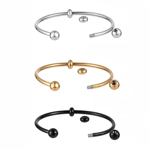 Waterproof stainless steel elastic open bangle set in gold, silver, and black finishes