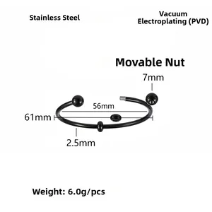 Detailed PVD coated black stainless steel segment ring showing precise dimensions and nut
